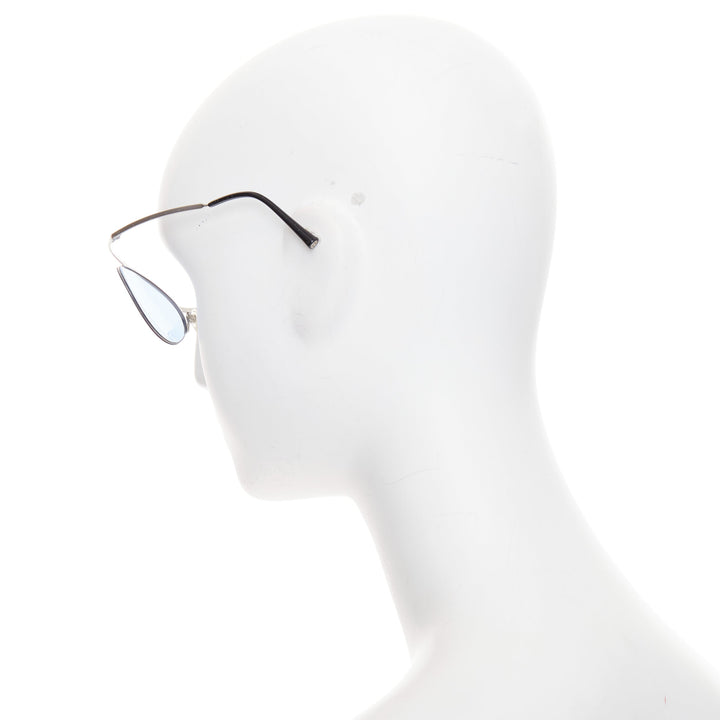CHANEL Vintage 2000 Runway silver blue metal futuristic rimless sunglasses