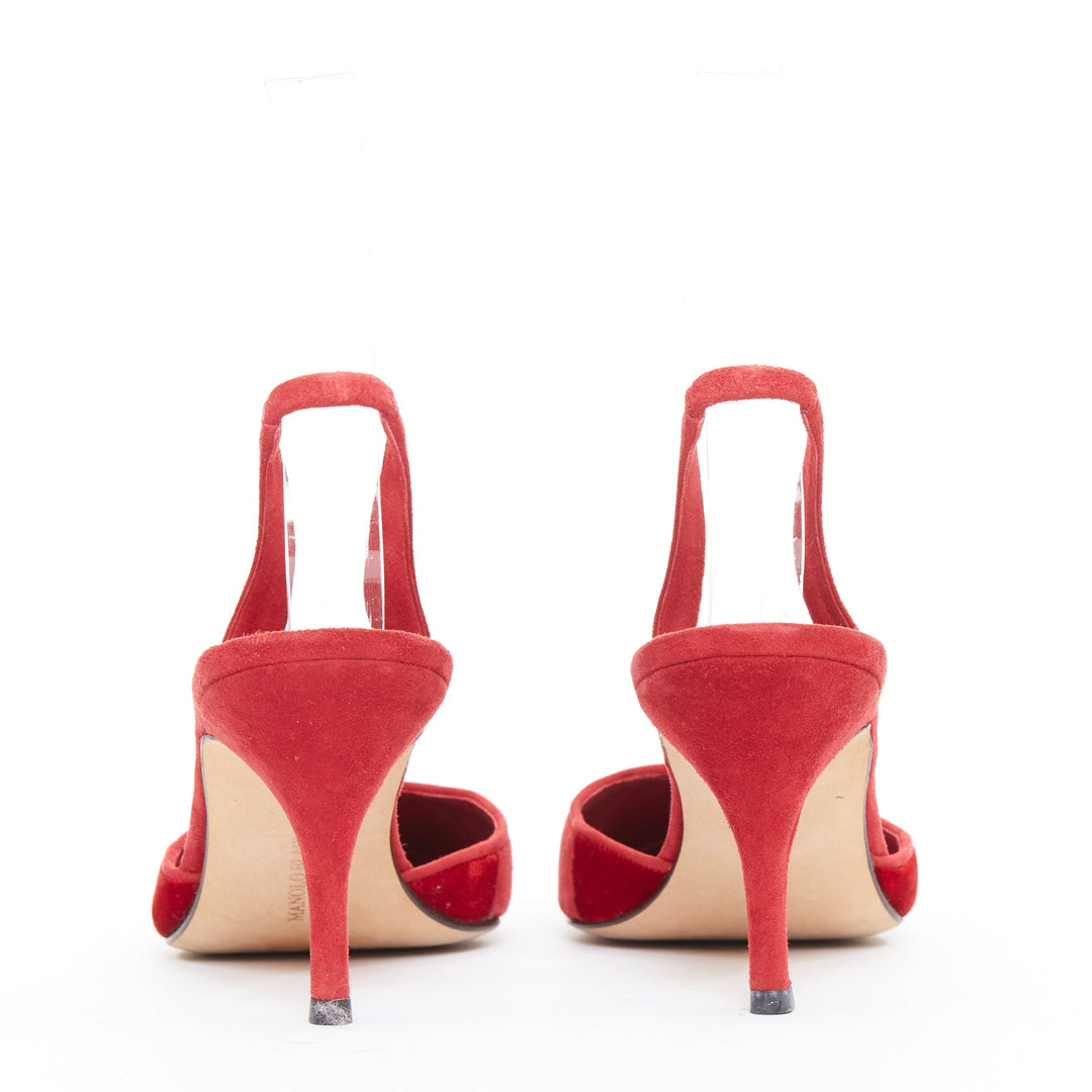 rare MANOLO BLAHNIK red suede harlequin check slingback pumps EU38