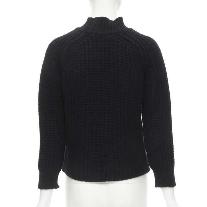MAISON KITSUNE black 100% lambs wool chunky knit high neck sweater S