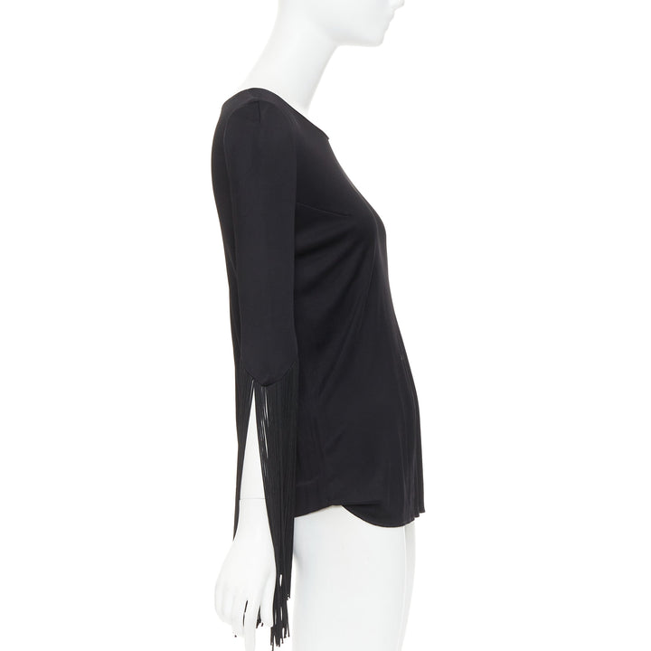 GALVAN 2018 Vesper black viscose fringe roped half sleeve bateau neck top FR40 S