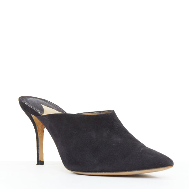 PAUL ANDREW Certosa black suede pointy toe high heel mules EU39.5