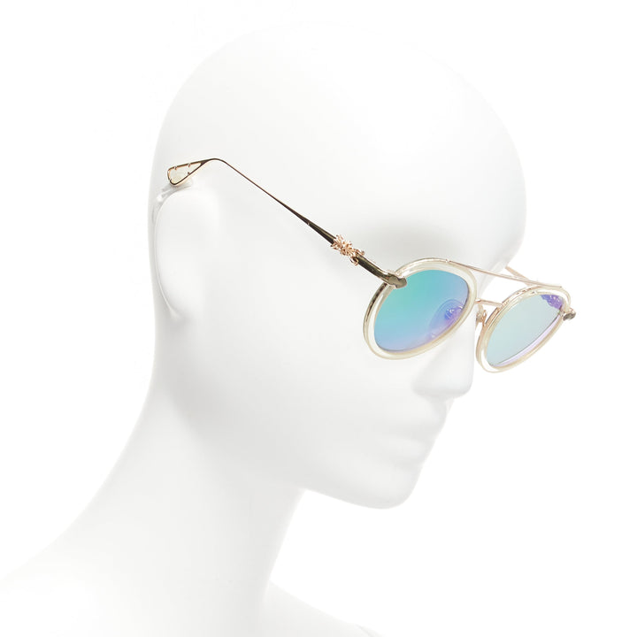 CHROME HEARTS Bo'jmir II reflective green lens clear frame sunglasses
