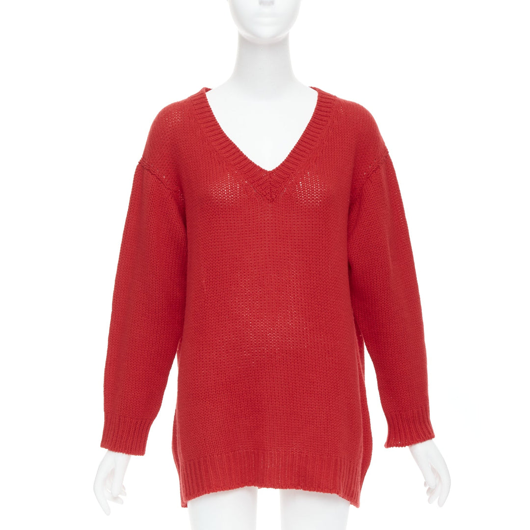 CHRISTIAN DIOR 100% cashmere red black J'Adior 8 oversized sweater FR34 XS