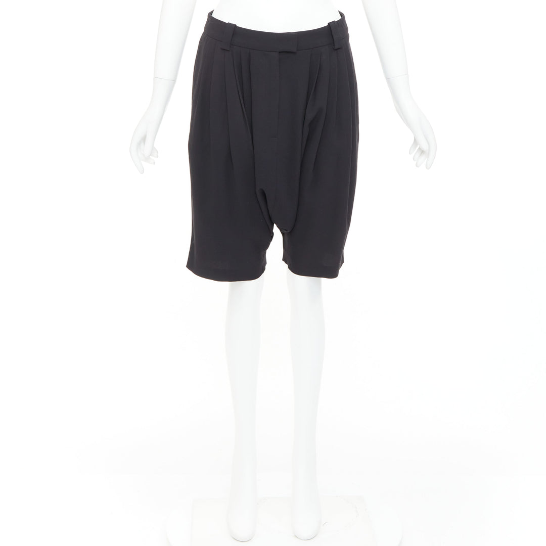 GIVENCHY black pleated front drop crotch harem knee length shorts FR38 M