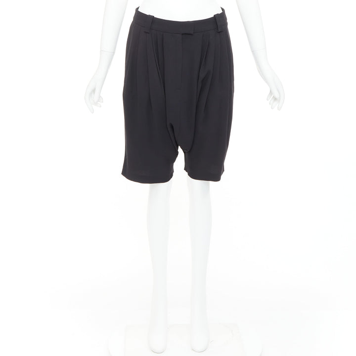 GIVENCHY black pleated front drop crotch harem knee length shorts FR38 M