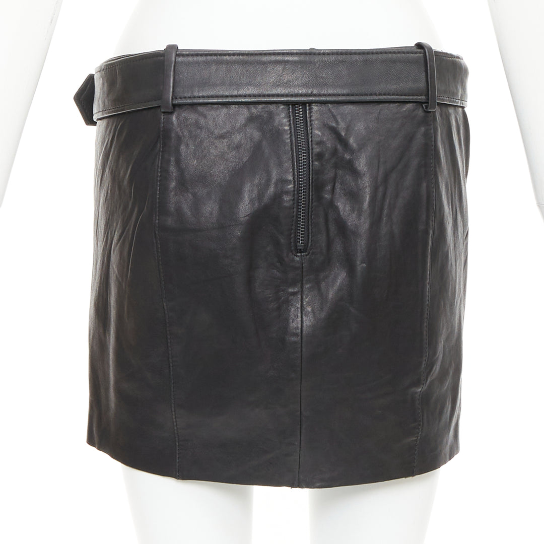 ACNE STUDIOS 2011 Mimi black tumbled lamb leather biker asymmetric skirt FR36 S