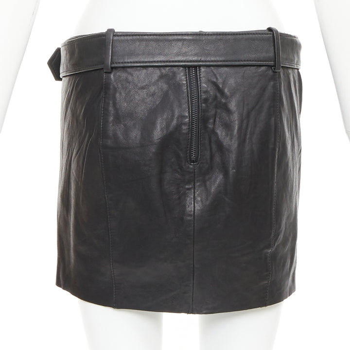 ACNE STUDIOS 2011 Mimi black tumbled lamb leather biker asymmetric skirt FR36 S