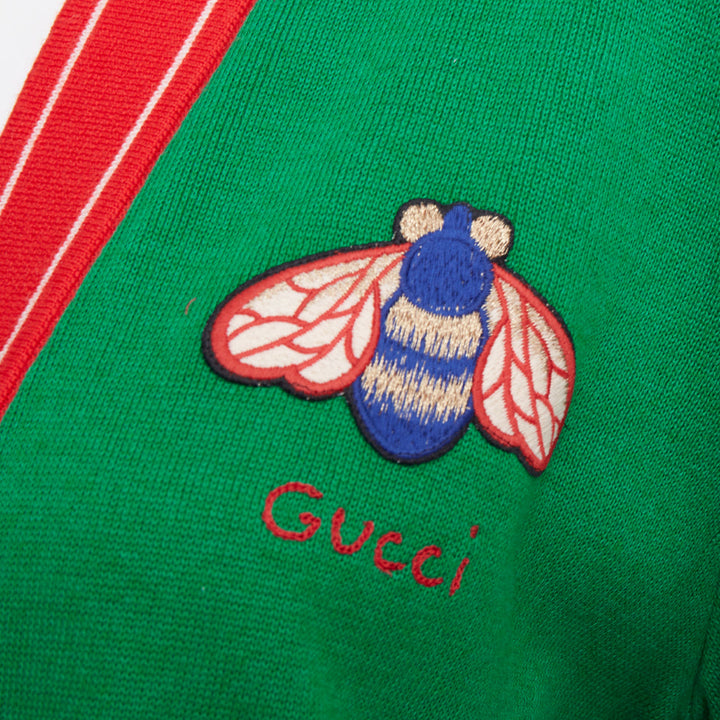 GUCCI Michele green cotton cashmere Bee embroidered cardigan XXS