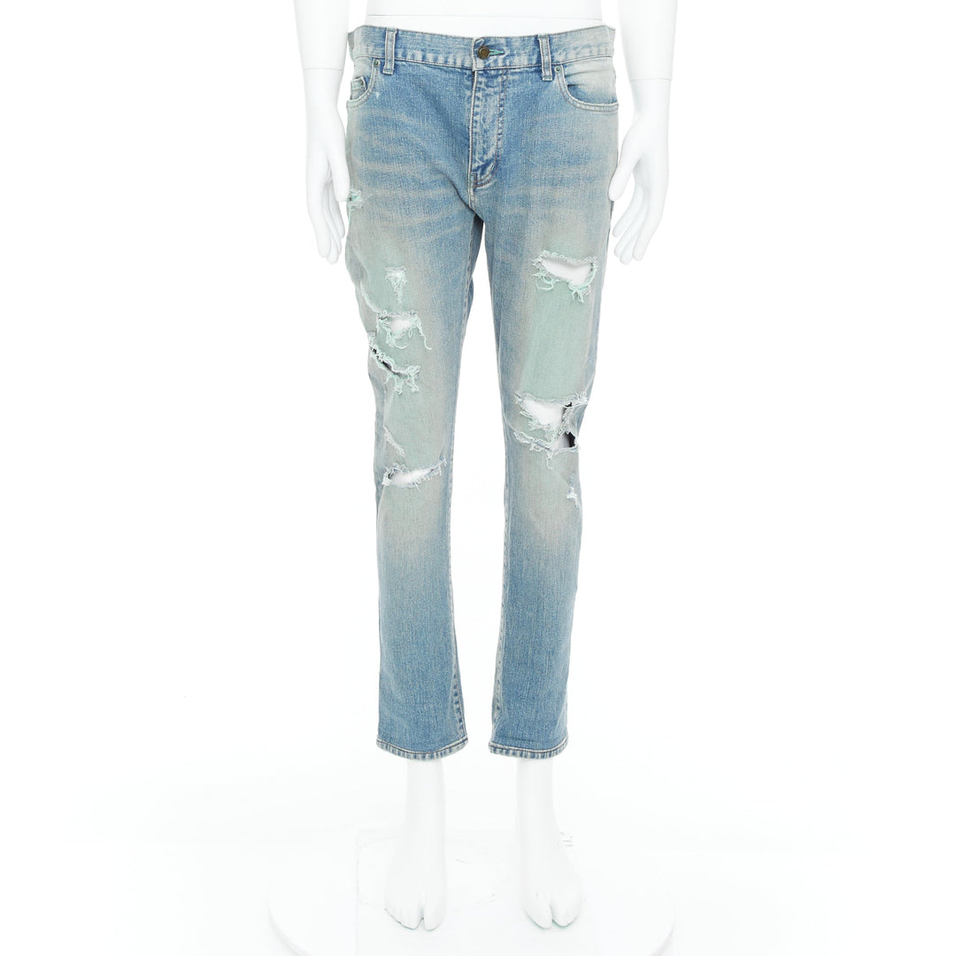 SAINT LAURENT D02 M/SK UW Cras Distressed blue ripped jeans 33"