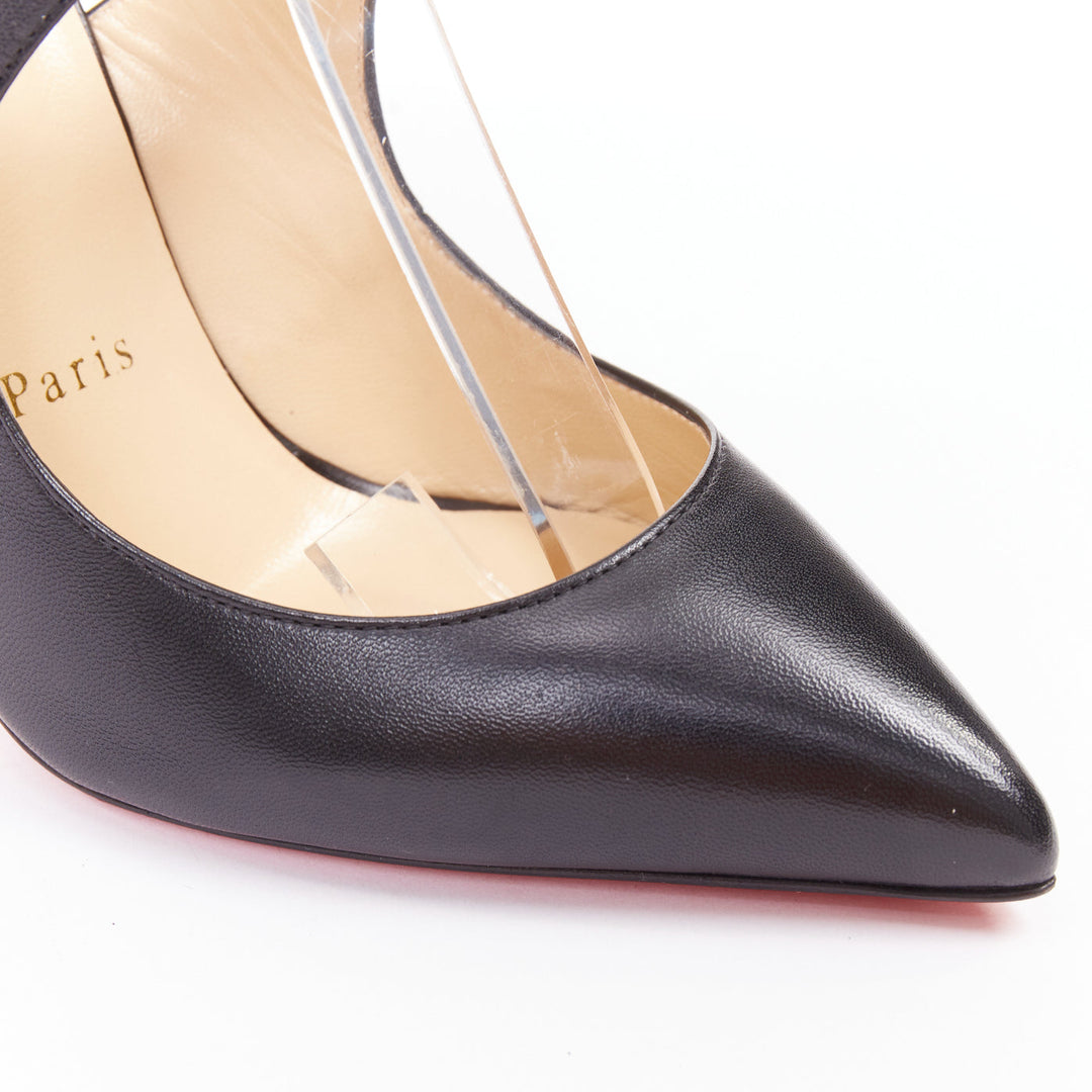 CHRISTIAN LOUBOUTIN Marlenarock 100 black calfskin cross strap pumps EU37.5