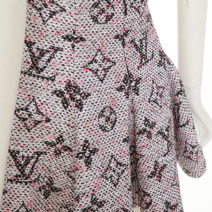LOUIS VUITTON Monogram Tweed Pleated Circle pink black flared skirt FR34 XXS