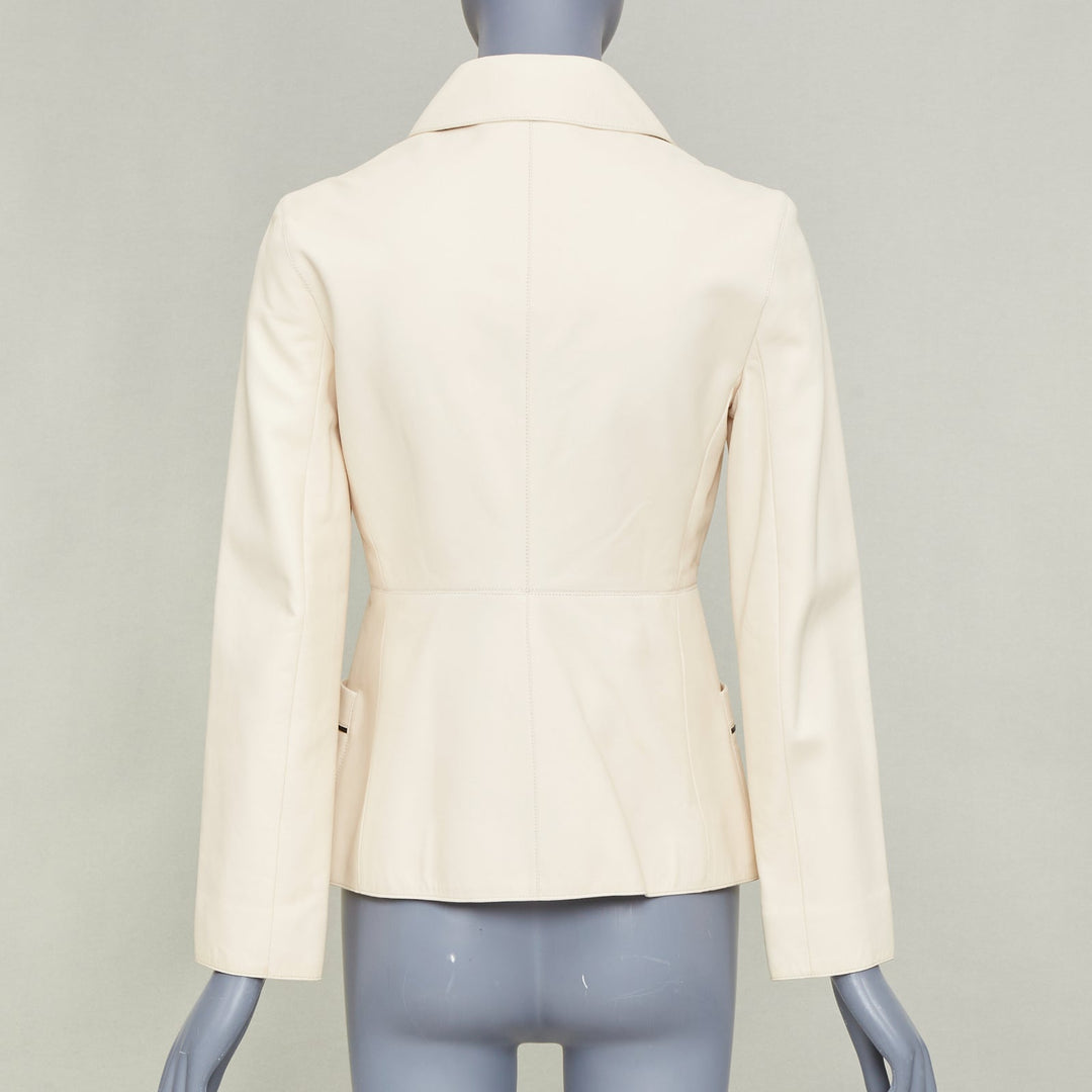 HERMES 2021 Equestrian ivory cream washed lambskin leather fitted jacket FR34 XS