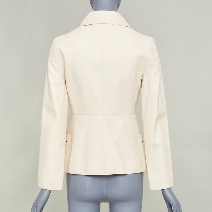 HERMES 2021 Equestrian ivory cream washed lambskin leather fitted jacket FR34 XS