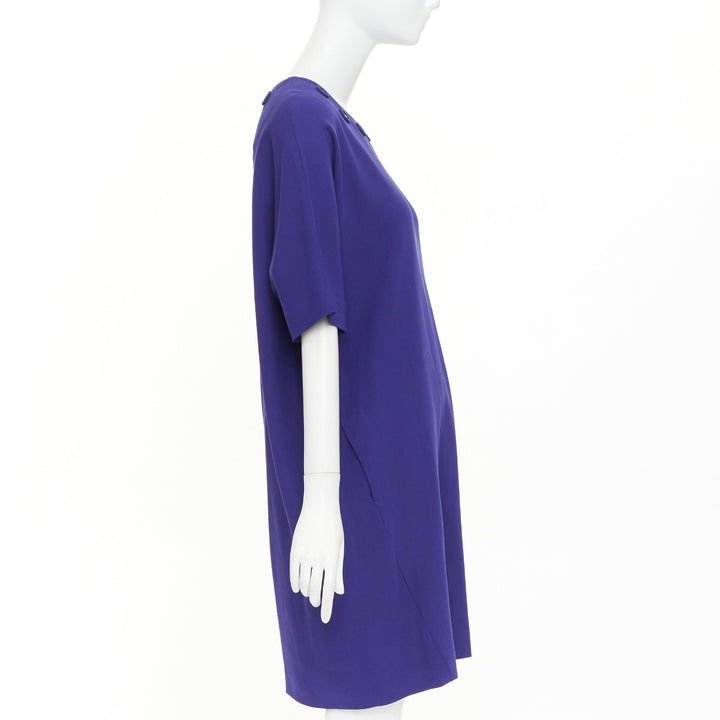 ESCADA bluebell cobalt wool crepe dual pocket eyelet shift dress FR40 L
