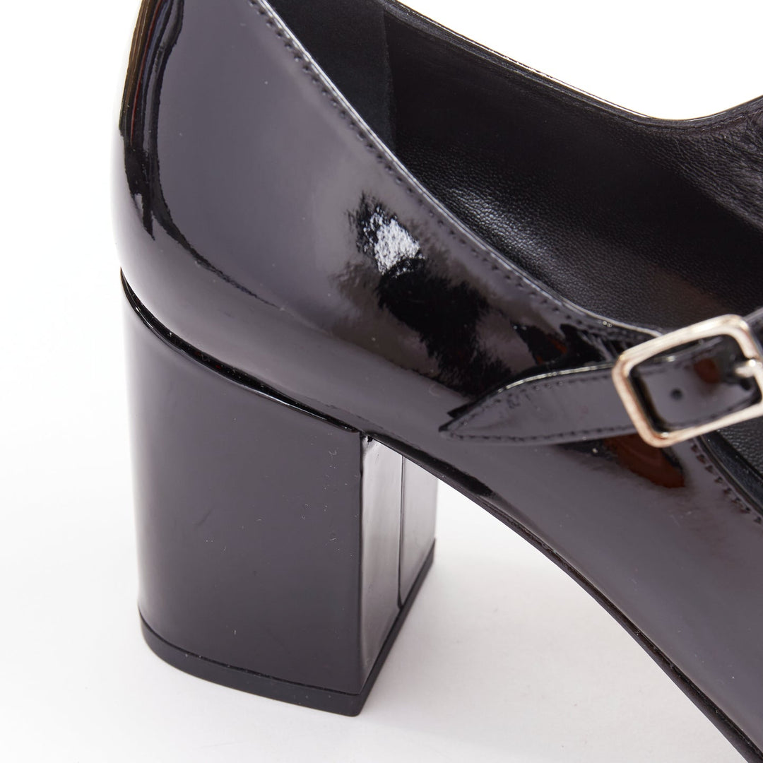 SAINT LAURENT black patent square brooch maryjane kitten pumps EU37.5