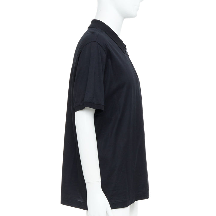 BRIONI Golf black cotton embroidered logo half zip short sleeve polo shirt 4XL