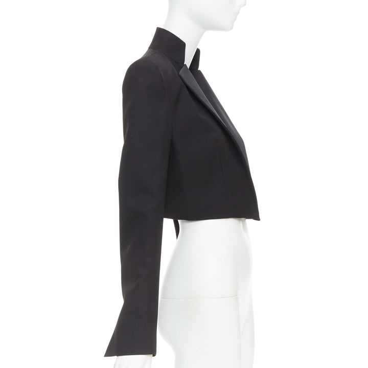 ALEXANDRE VAUTHIER black pop stand collar cropped blazer short tuxedo jacket