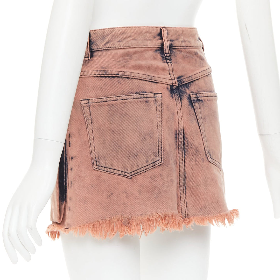 MARQUES ALMEIDA pink blue acid wash recycled cotton frayed safari skirt UK4 XXS