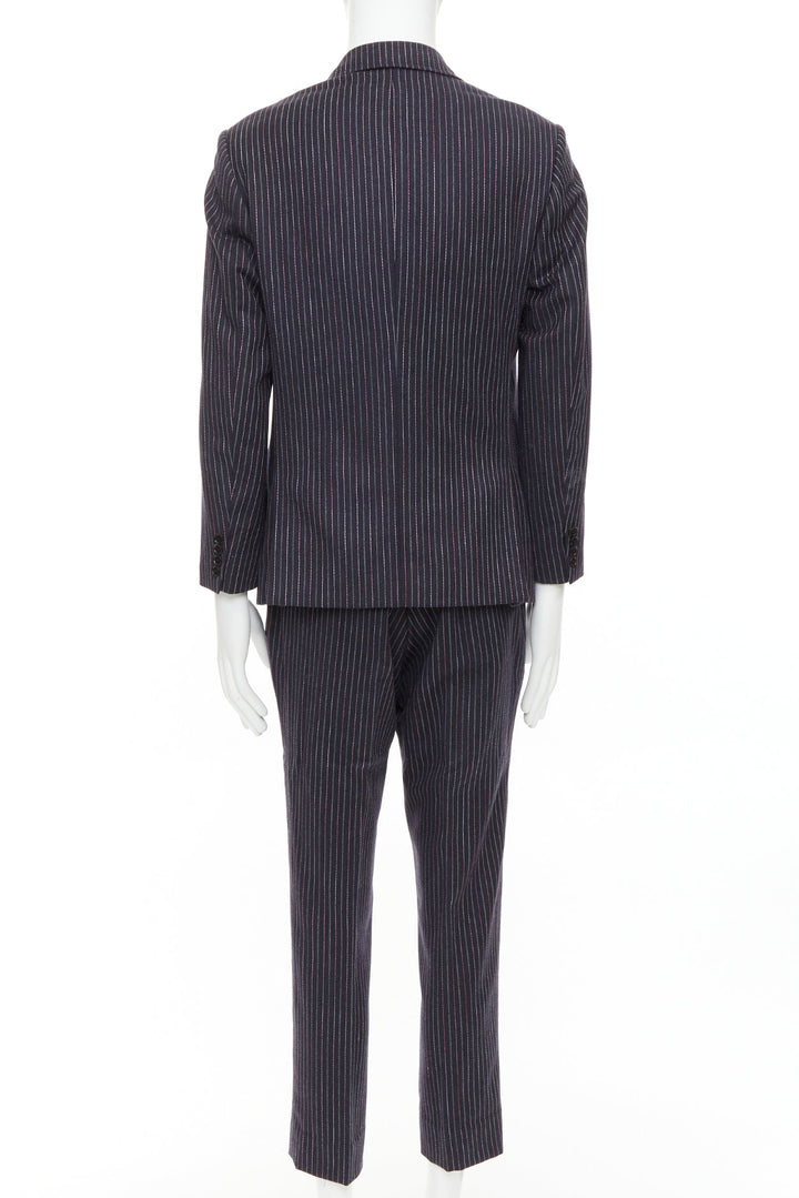ETRO grey pink pinstripe wool cashmere single breasted blazer pants set IT52 XL