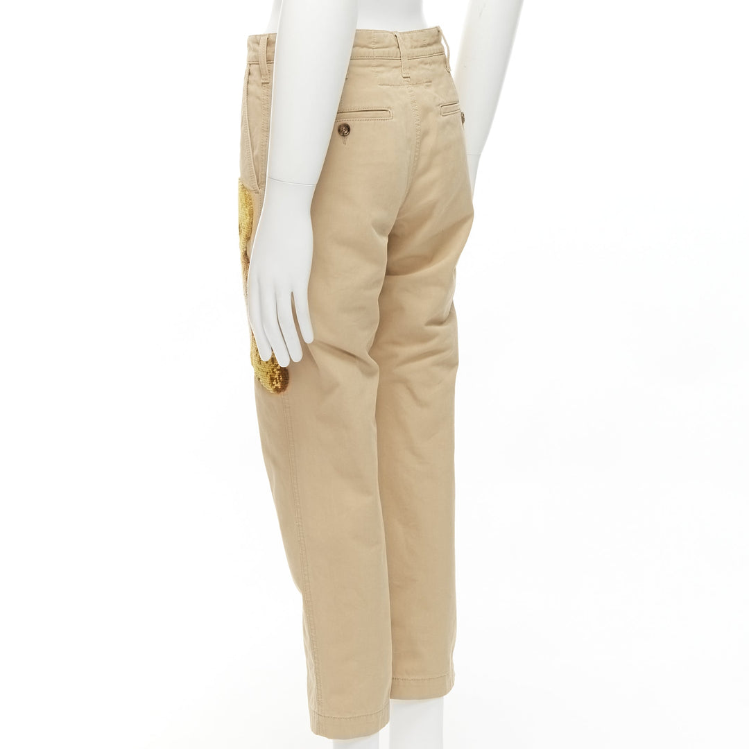 GUCCI Alessandro Michele brown Teddy Bear embroidery beige chino pants 30"