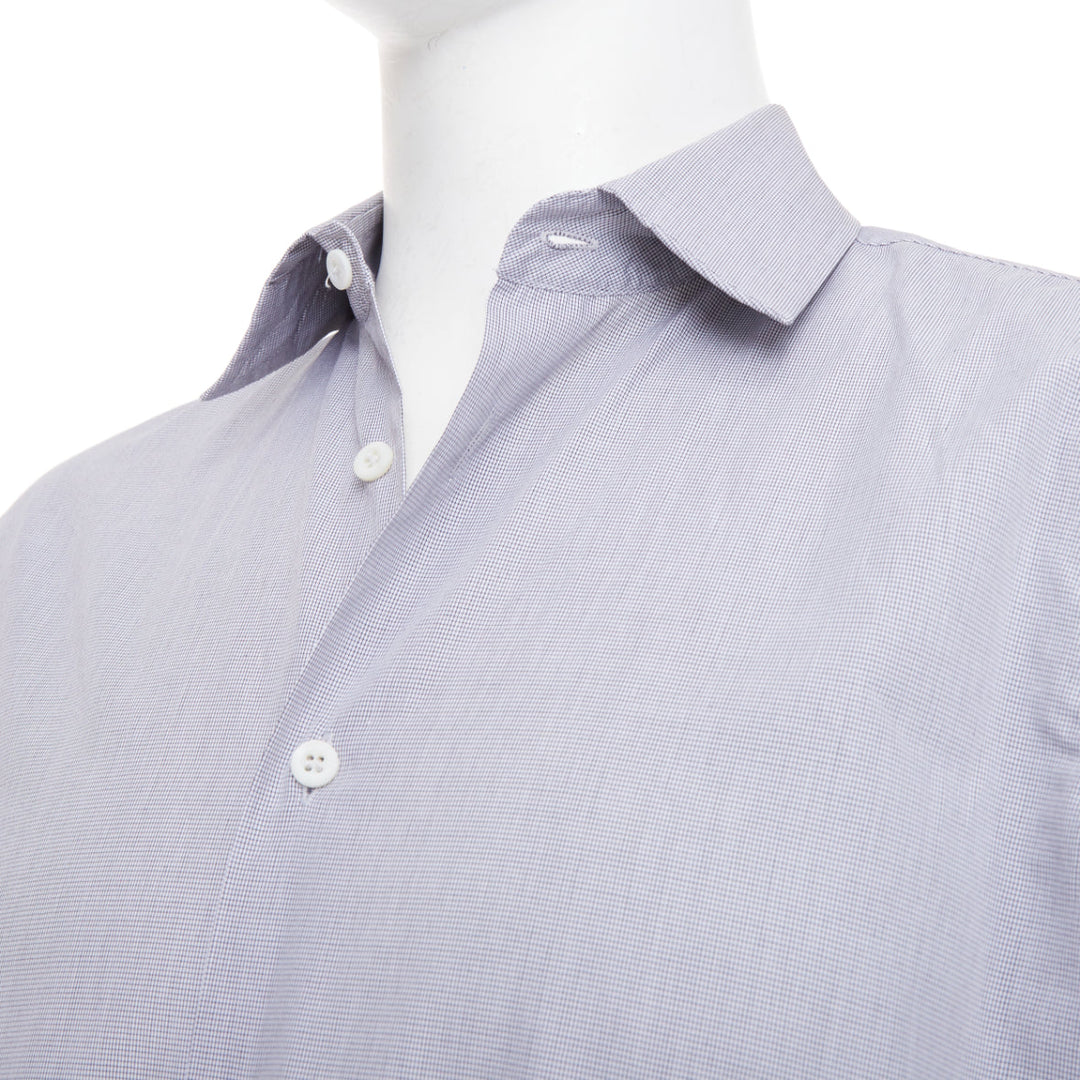 PRADA grey cotton micro checks long sleeve tailored formal collared shirt EU39 M