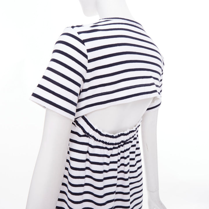 SACAI 2018 striped cut out back poplin panel asymmetric apparel dress JP2 M