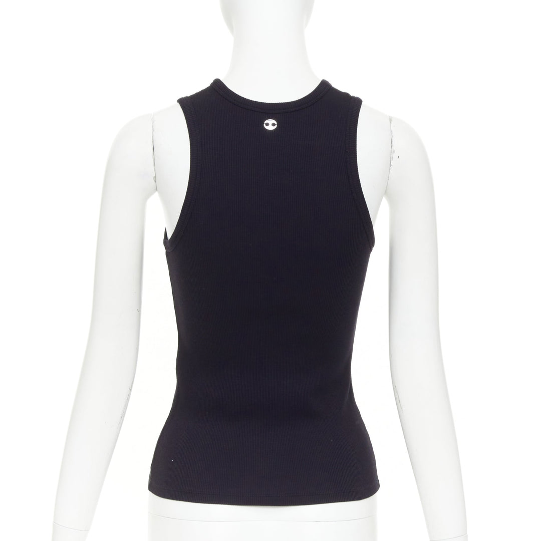 RABANNE silver black single grommet eyelet crew neck organic cotton tank top XS
