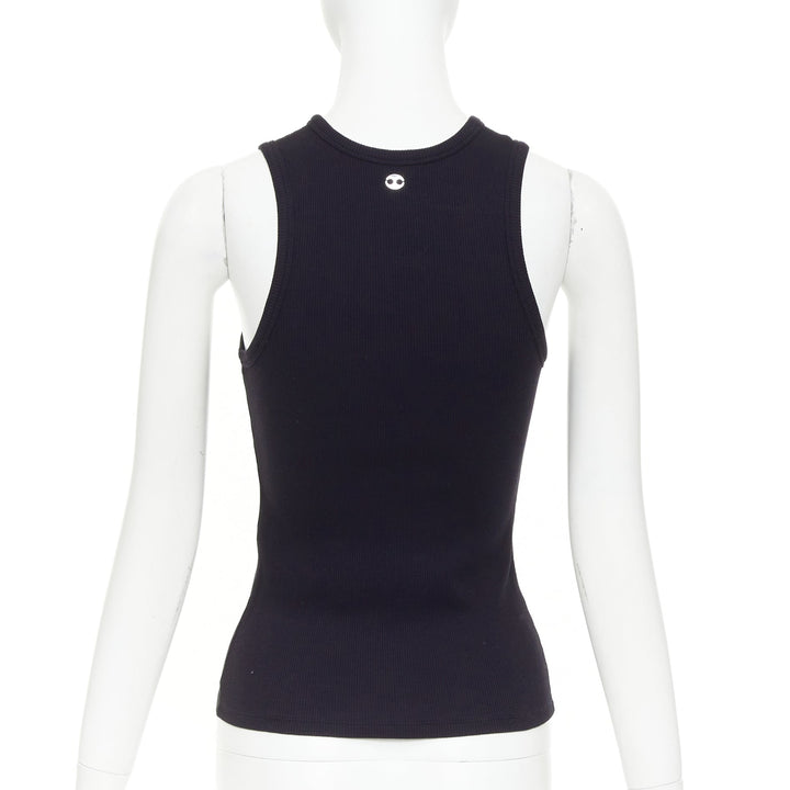 RABANNE silver black single grommet eyelet crew neck organic cotton tank top XS