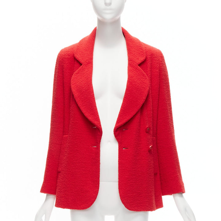 CHANEL 94A Vintage Runway red wool tweed gold CC button jacket FR36 S