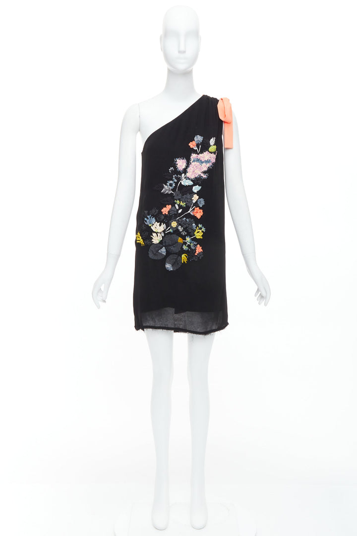 FENDI Vintage black coral floral embellished one shoulder dress IT42 M