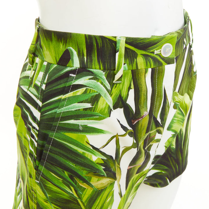 DOLCE GABBANA 2016 Banana Leaf botanical green cotton shorts IT38 XS