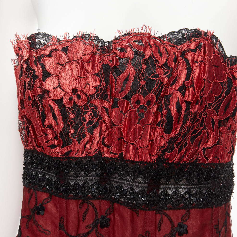 RITMO DI PERLA La Perla Vintage red black beaded lace corset bustier top IT46 XL