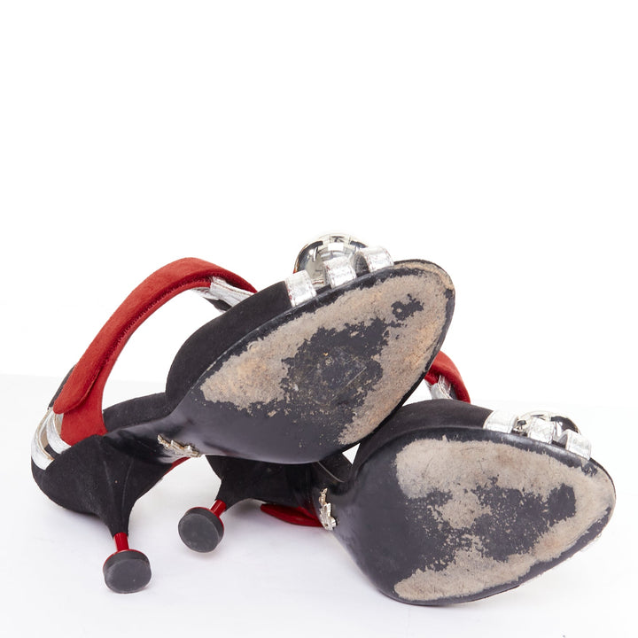 PRADA 2016 Runway mirrored dome ball red black mixed architectural heels EU37.5