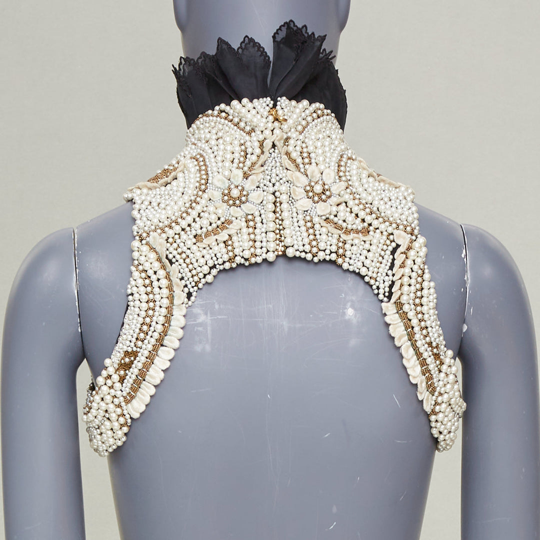 rare ALEXANDER MCQUEEN 2013 Runway pearl bead embroidery halter neckpiece IT40 S