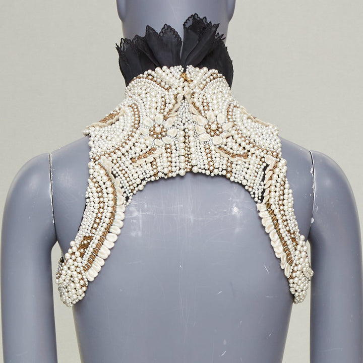 rare ALEXANDER MCQUEEN 2013 Runway pearl bead embroidery halter neckpiece IT40 S