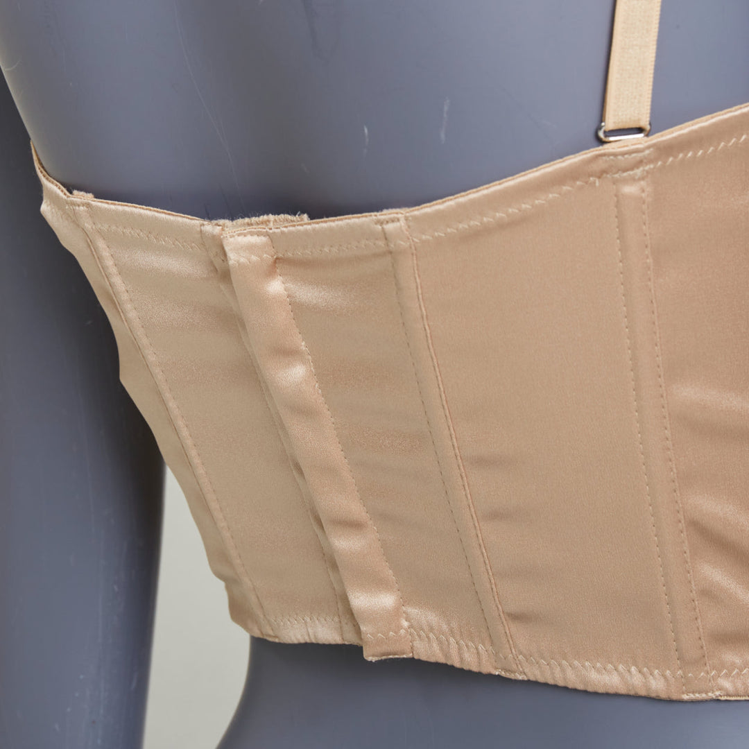 GUCCI 2022 Runway Aria nude beige GG monogram net lace corset bustier top M