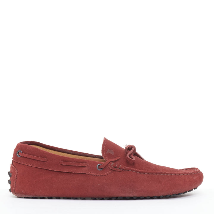 TOD'S Gommino red suede leather dot sole driving loafers UK7 EU41