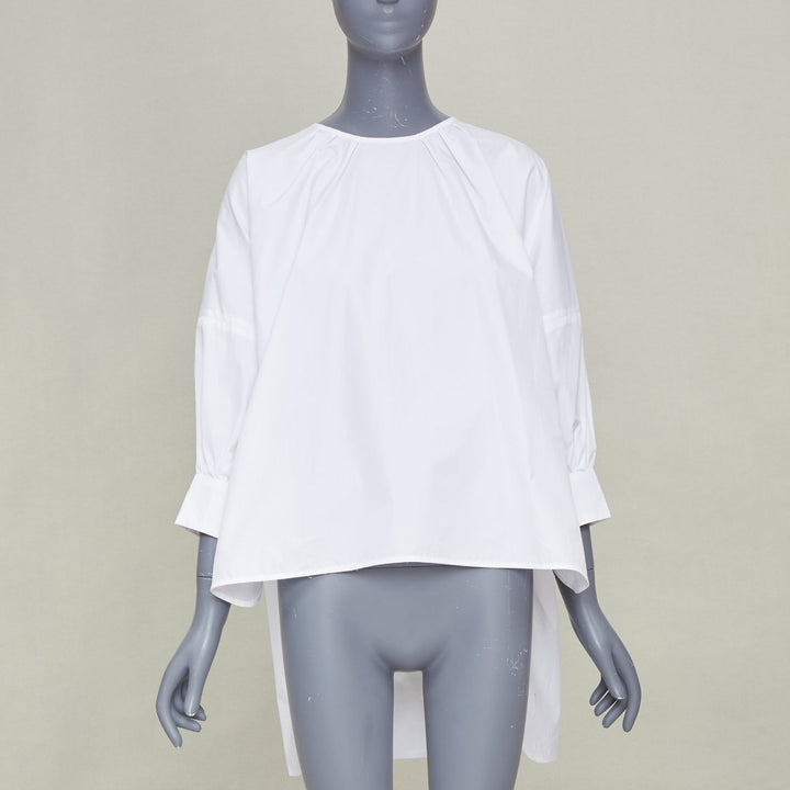 S MAX MARA 2024 Maya Asymmetric gather neck white cotton poplin blouse IT34 XXS
