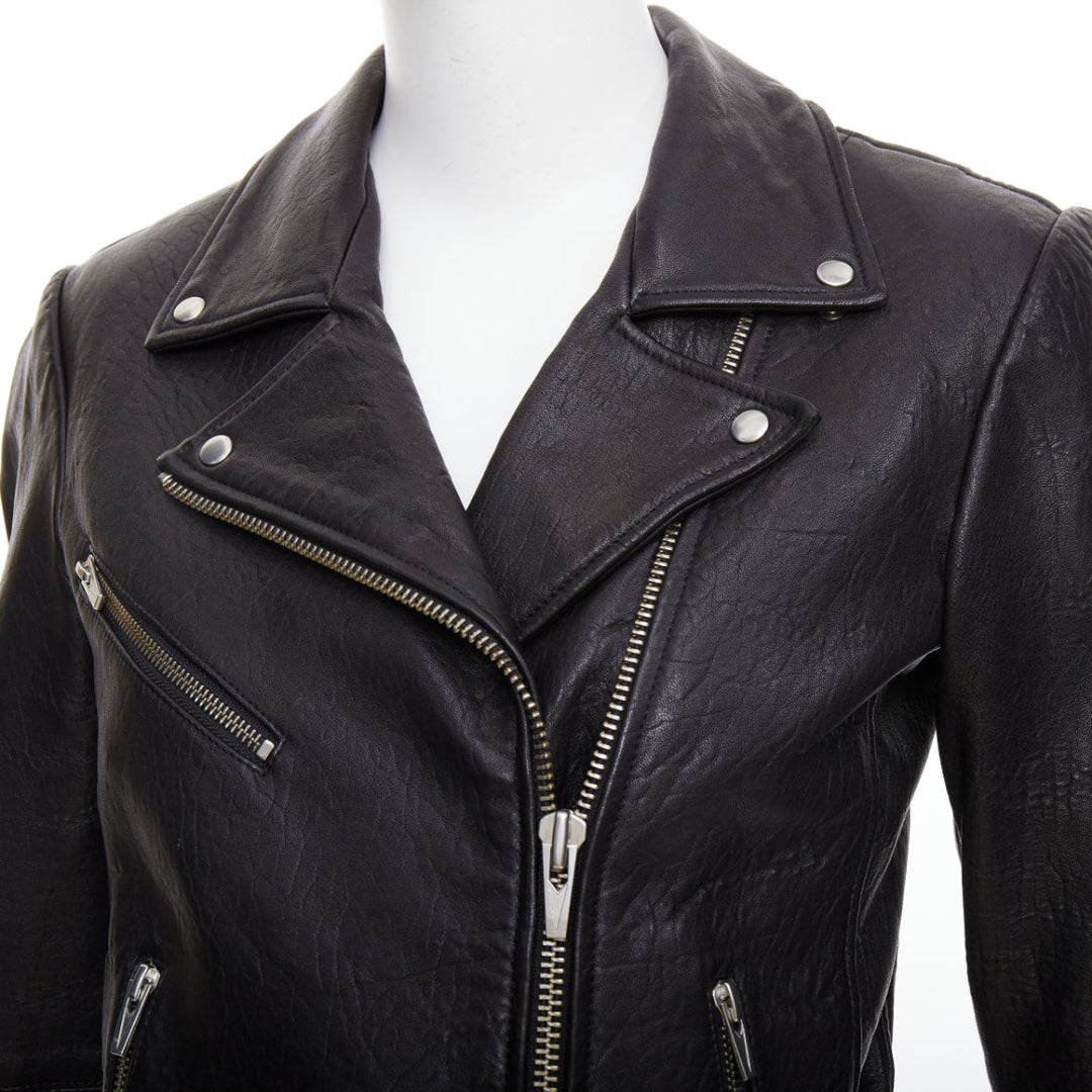 VEDA black lamb leather silver hardware zip moto biker jacket XS