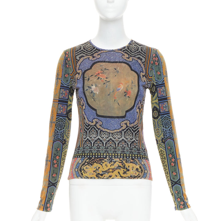 VIVIENNE TAM purple Dynasty chinoiserie dragon birds print long sleeve top