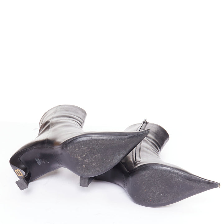 BALENCIAGA Hourglass black leather sculptural curved heel point ankle boots EU37