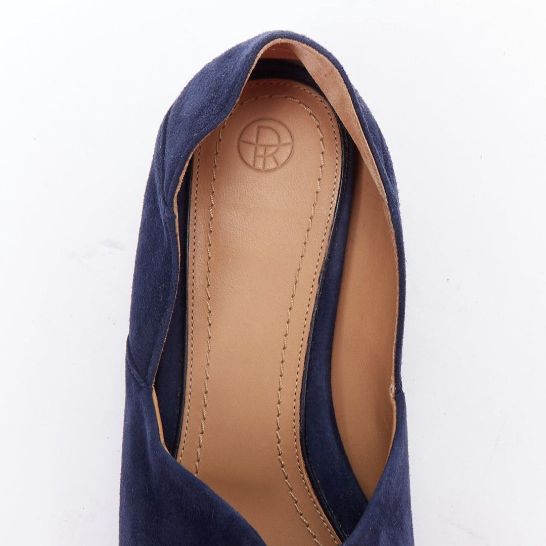 THE ROW Noelle navy suede collapsible heel block heel loafers EU38