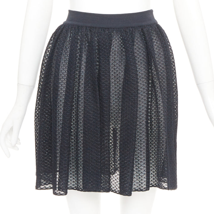 ALAIA black silk blend shiny scale cut out pleated flared skater skirt FR40 L