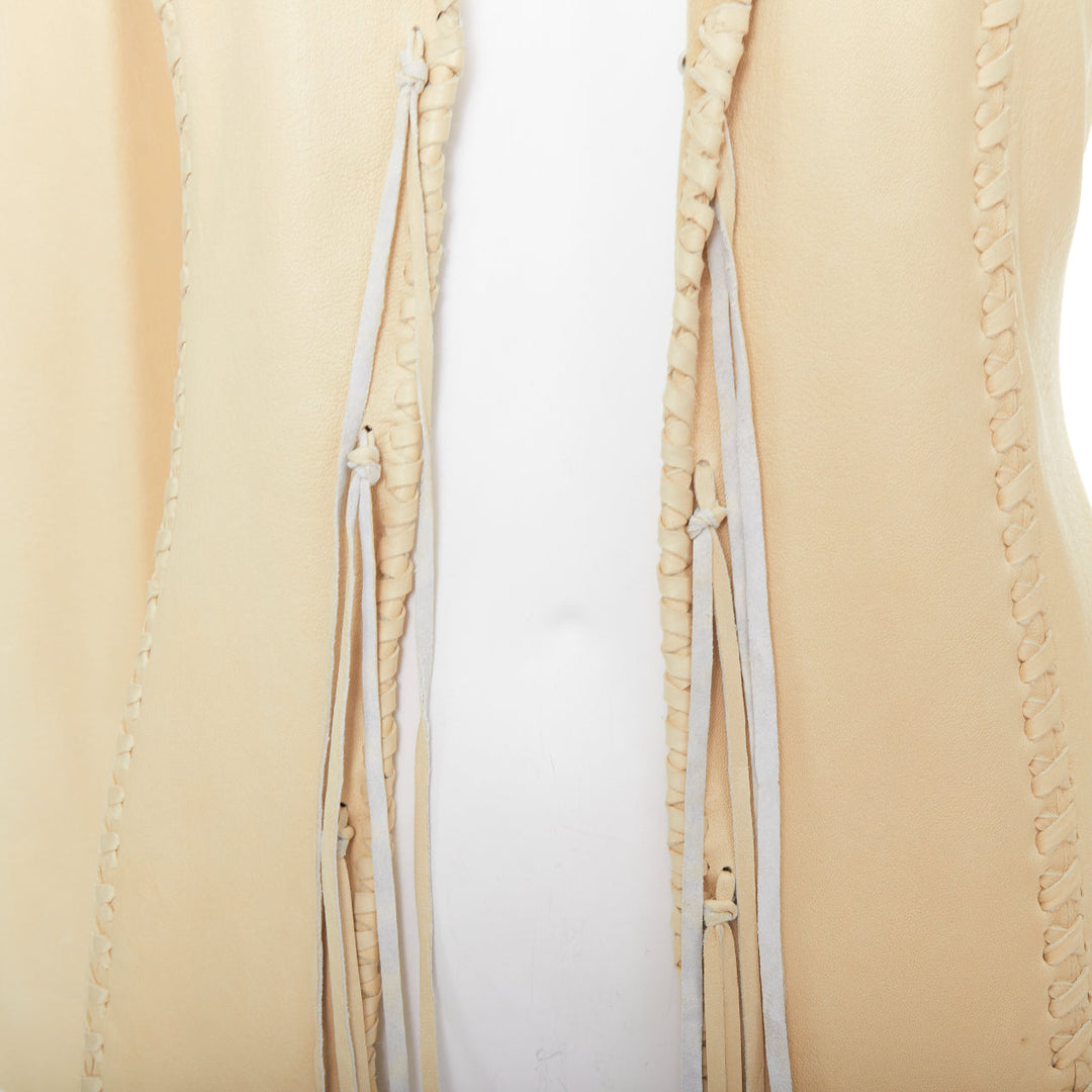 RALPH LAUREN Purple Label beige whipstitch lambskin leather fit blazer IT38 XS