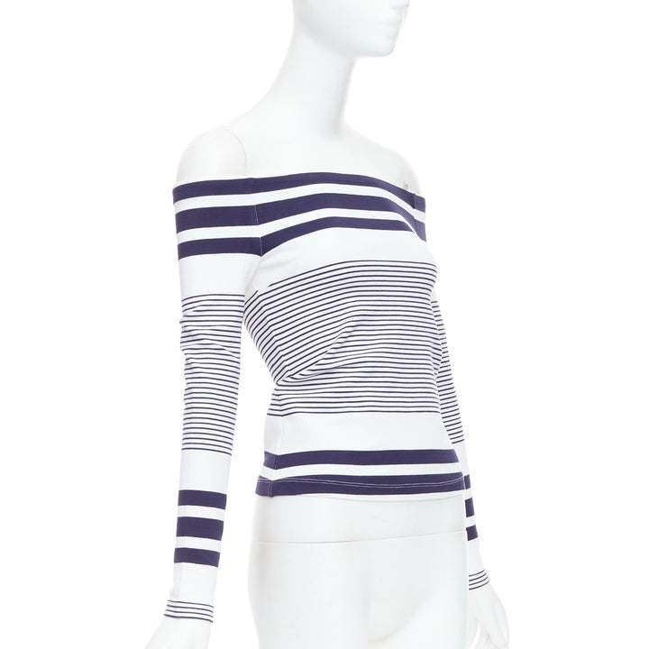 ROSETTA GETTY navy white multi striped sailor off shoulder top XS