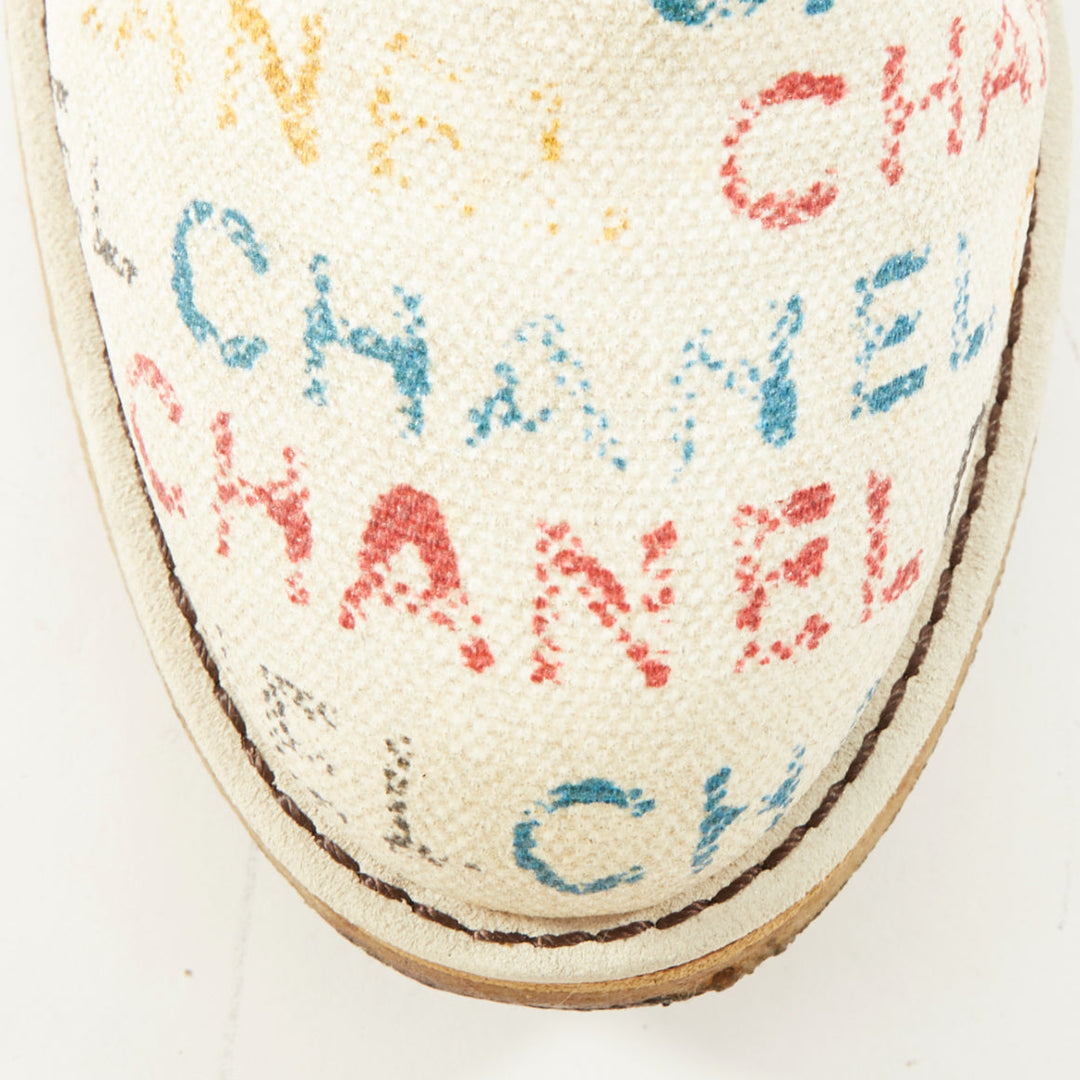 CHANEL 2014 Runway Graffiti multicolor logo print canvas chelsea boots EU40.5
