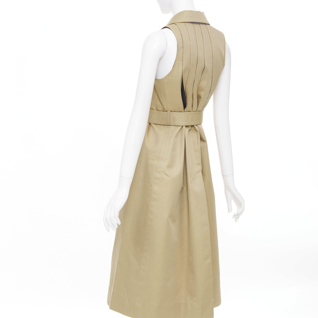 SACAI 2024 Runway sleeveless asymmetric khaki cotton blend trench dress JP1 S