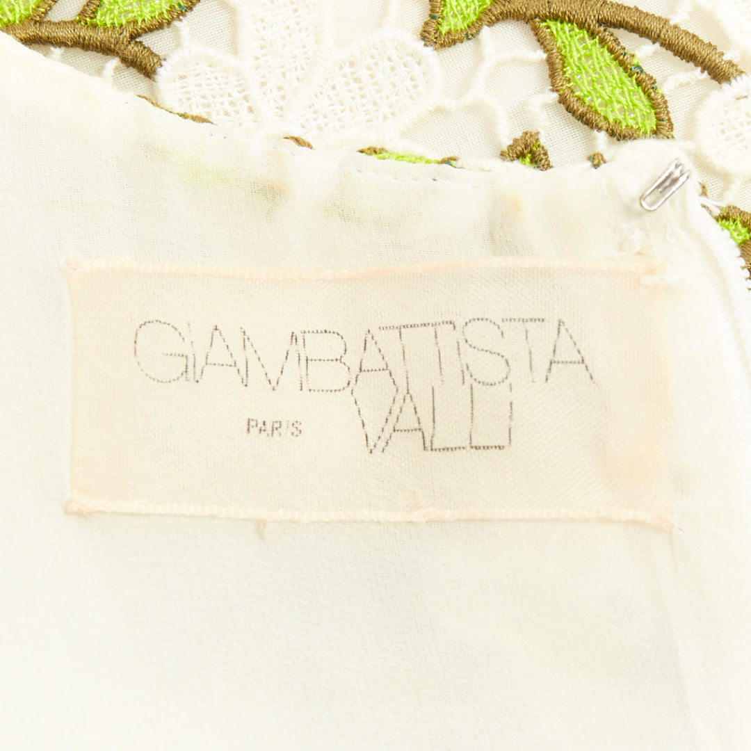 GIAMBATTISTA VALLI ivory green floral leaf embroidery anglais dress IT44 M