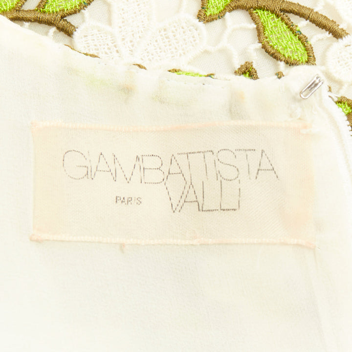 GIAMBATTISTA VALLI ivory green floral leaf embroidery anglais dress IT44 M