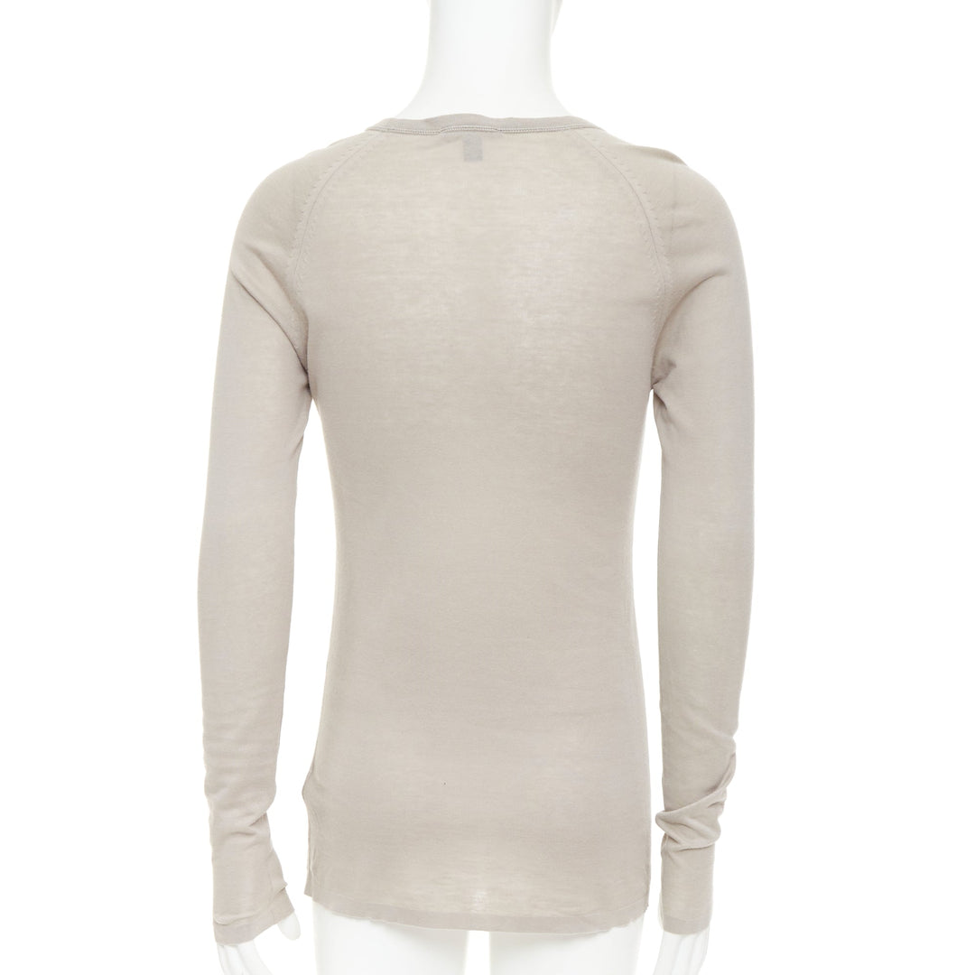 LOUIS VUITTON taupe cotton silk LV logo long sleeve fine knit sweater S